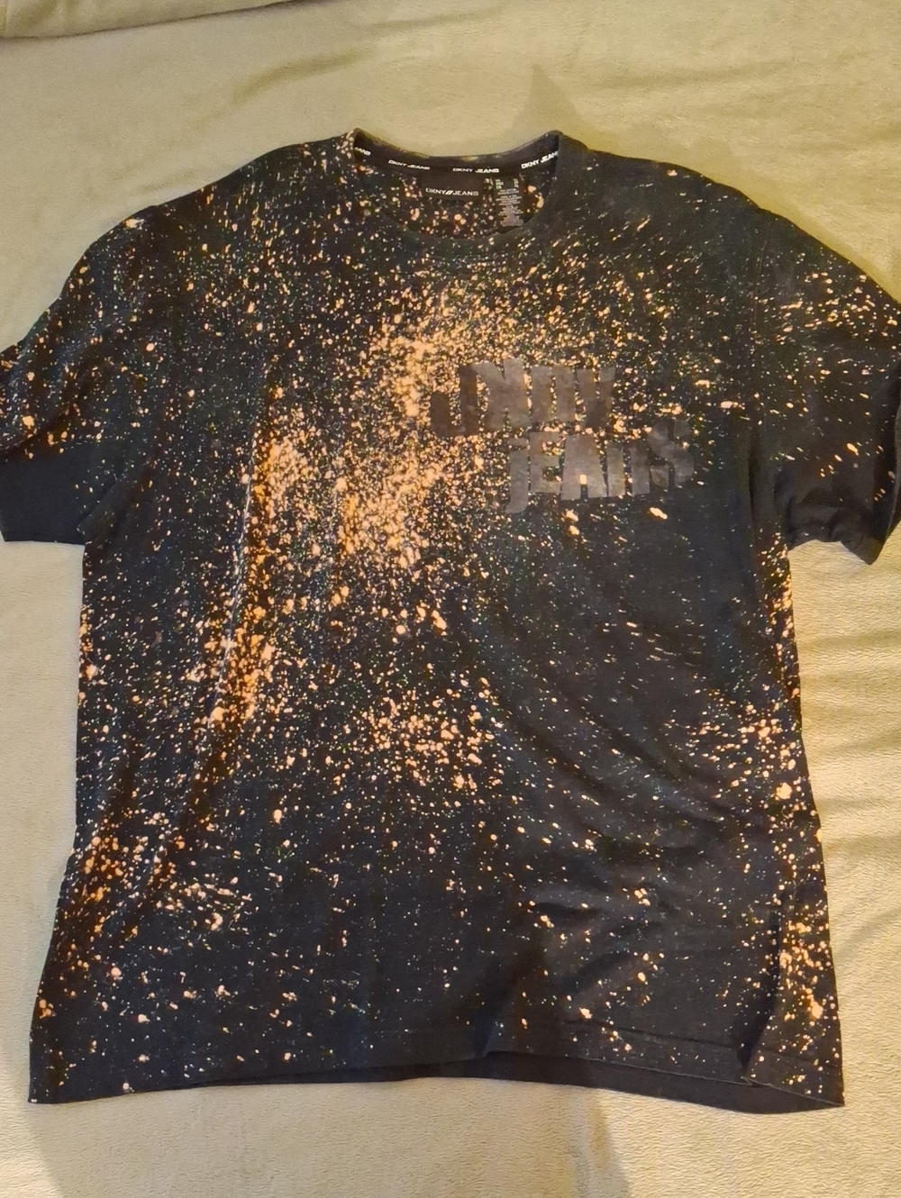 DKNY Black Short-Sleeve Tee with Orange Splatter